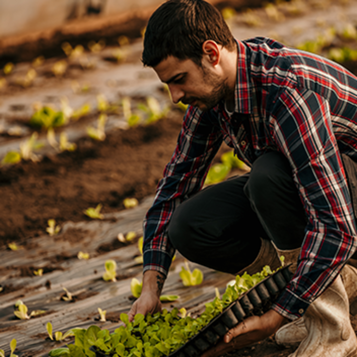 Agriculteur en train de planter et manipuler des semis pour les productions végétales et horticoles Rodaction